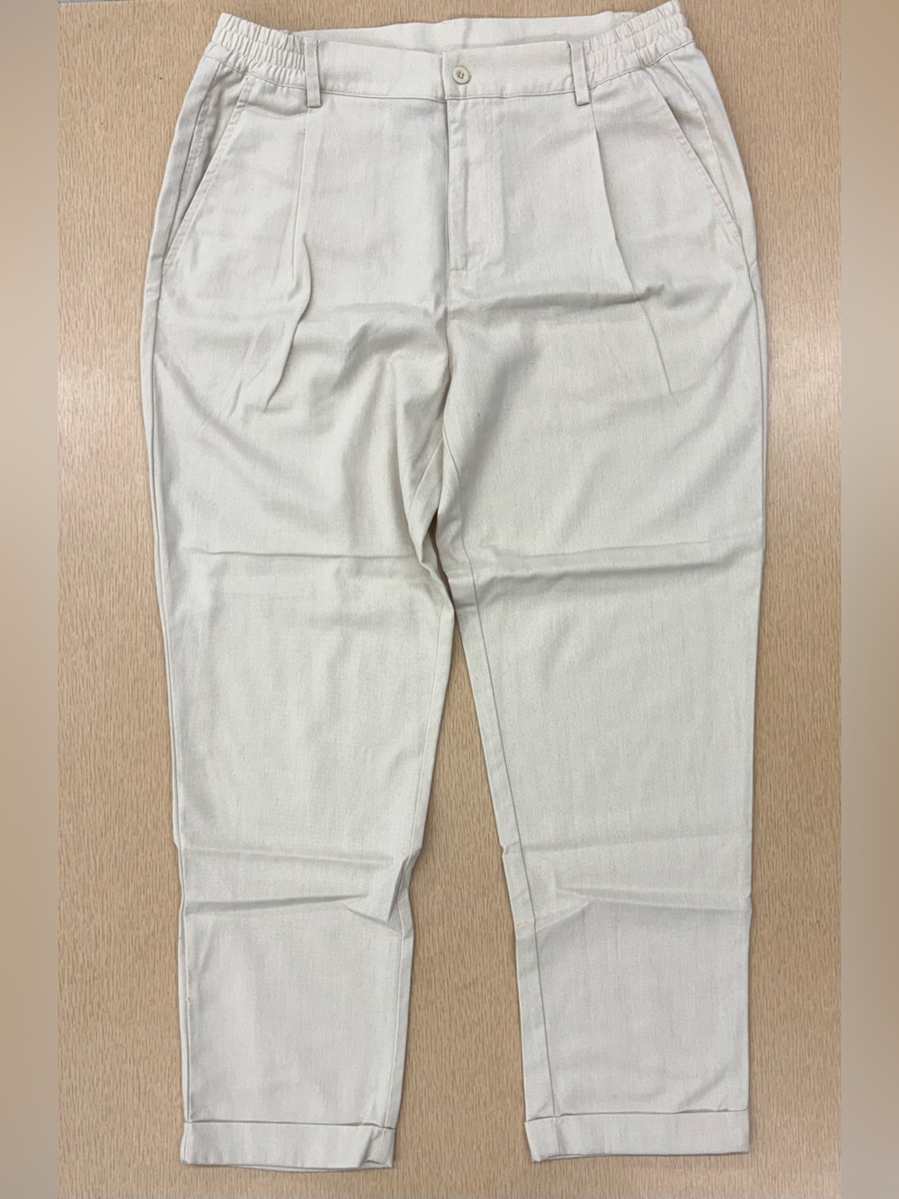 Khaki pleated linen blend cuffed ankle pants